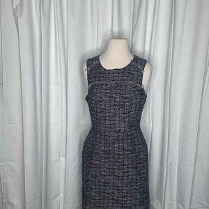 Elegant Blue and Gray Women's Tweed Dress